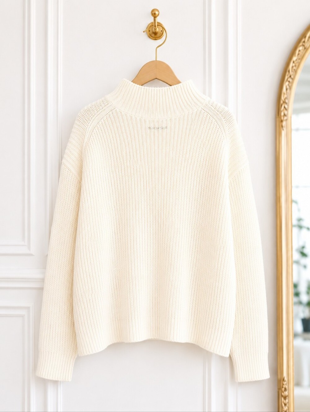 Calvin Klein Rib Knit Mock Neck Sweater | Ivory Cream | Size Large - Picture 6 of 8
